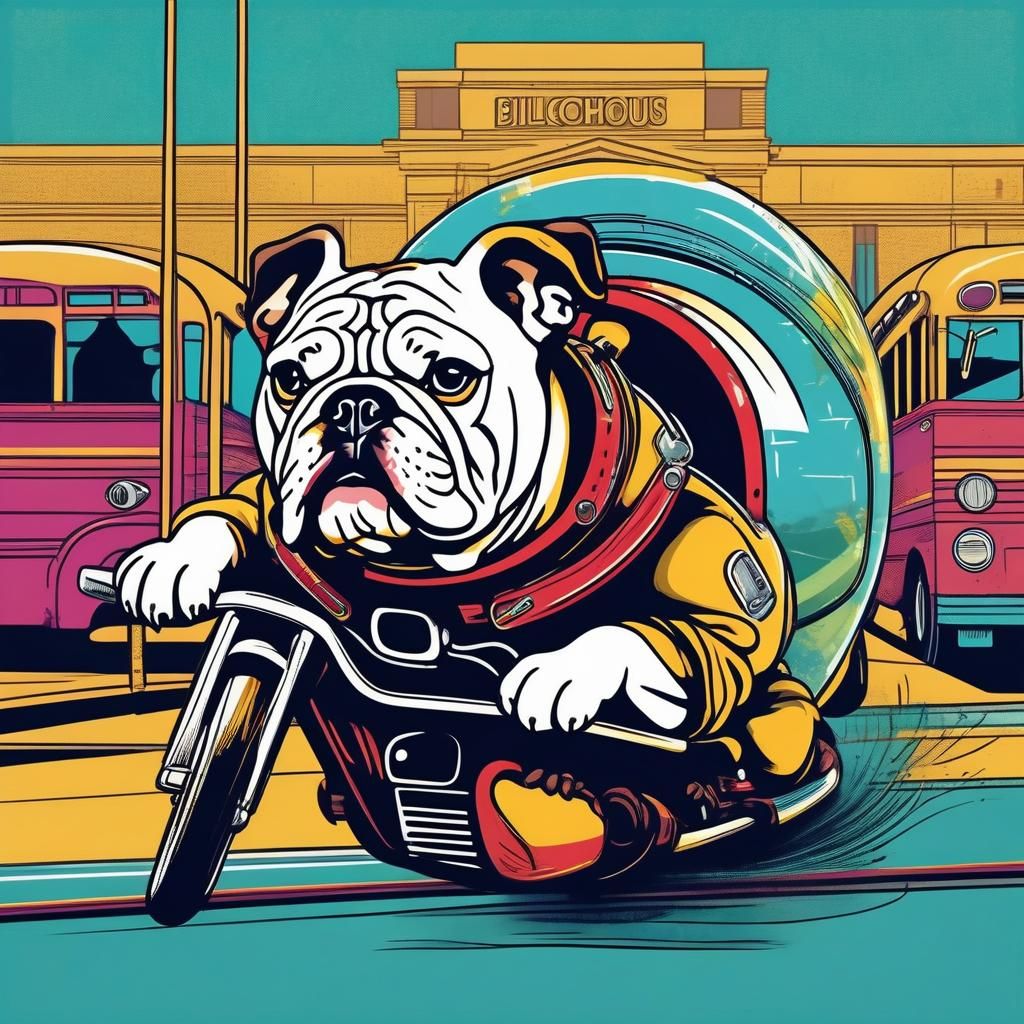 Bulldog Motorcycle Jump in Pop Art Style