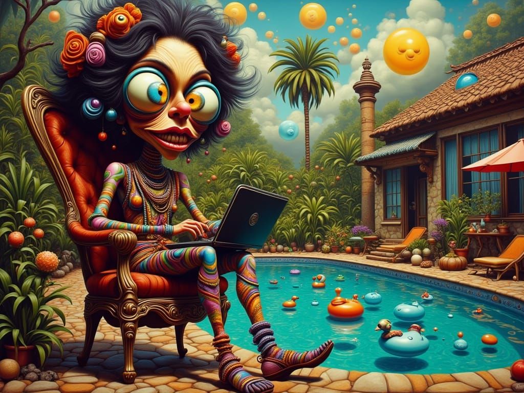 Whimsical Bohemian Woman in Dreamlike Scene