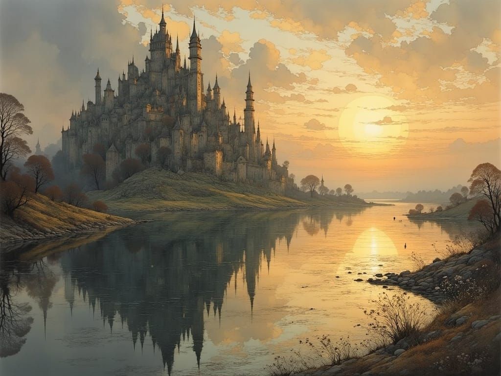 Abandoned Metropolis Reflected in Sunset Serenity