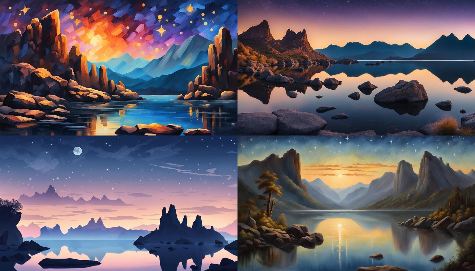 Twilight Serenity: Landscape with Sun and Mountains