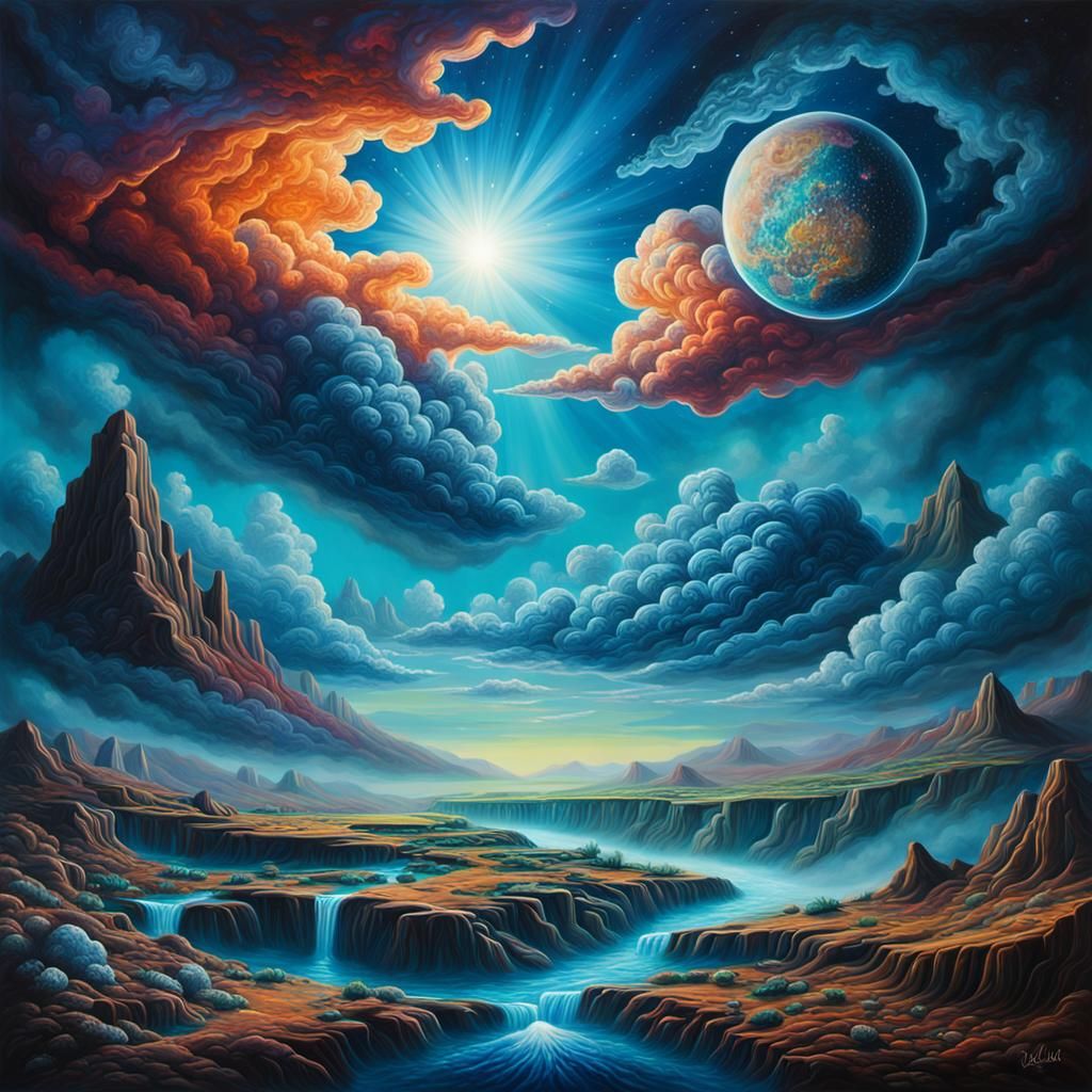 Surrealistic Cosmic Masterpiece in Brilliant Sapphire Blue