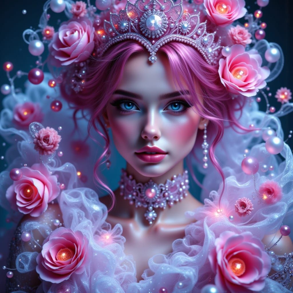 Hot Pink Doll Woman in Takashi Murakami Style