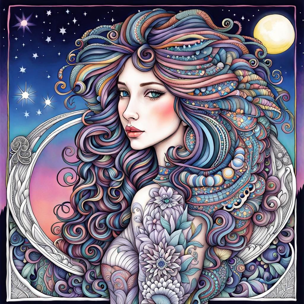 Surreal Moonlit Conversation in Mixed Media