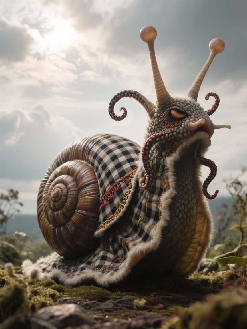 Giant Misunderstood Snail with Gingham Fur and Embroidered T...
