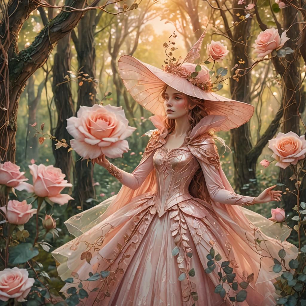 Rose Fairy in Mystical Forest: Watercolor Fantasy