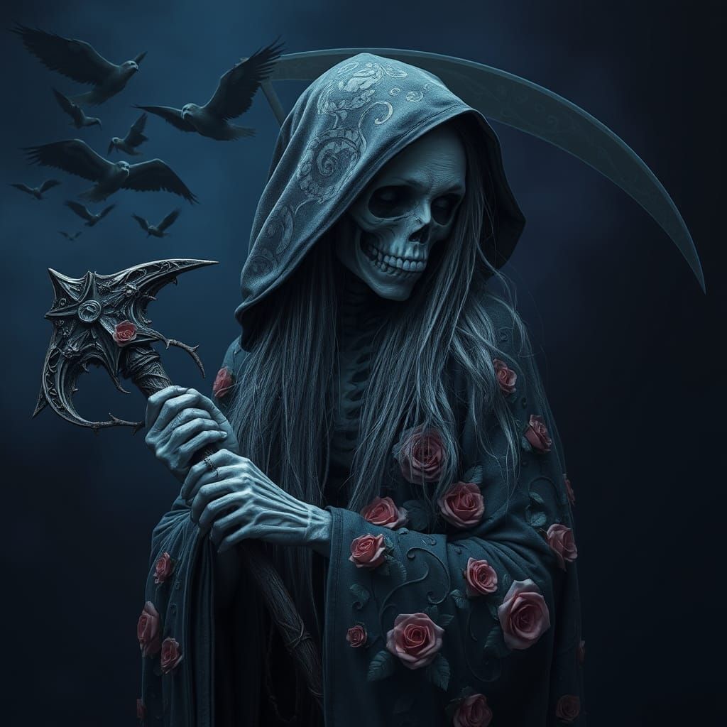 Mystical Grim Reaper Woman with Scythe Portrait