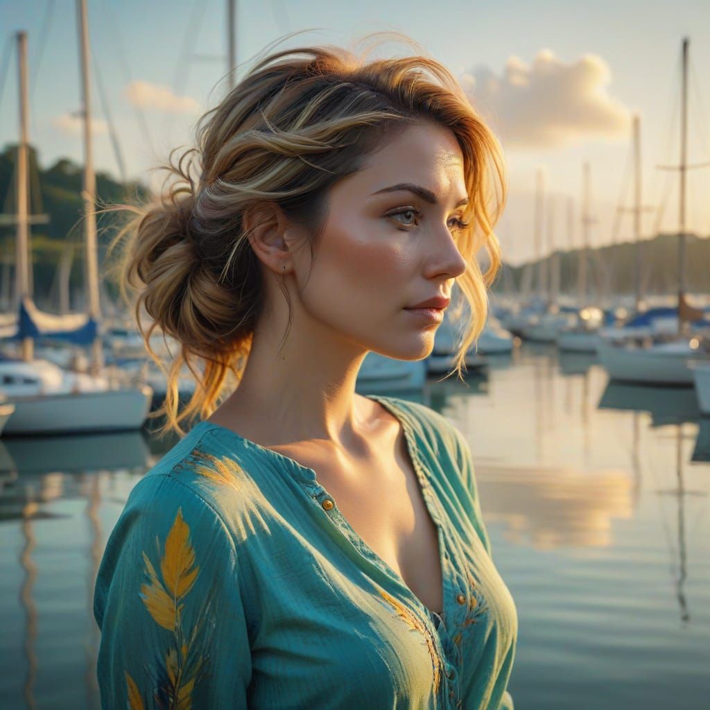 Serene Marina Scene in Vibrant Oil Painting Style