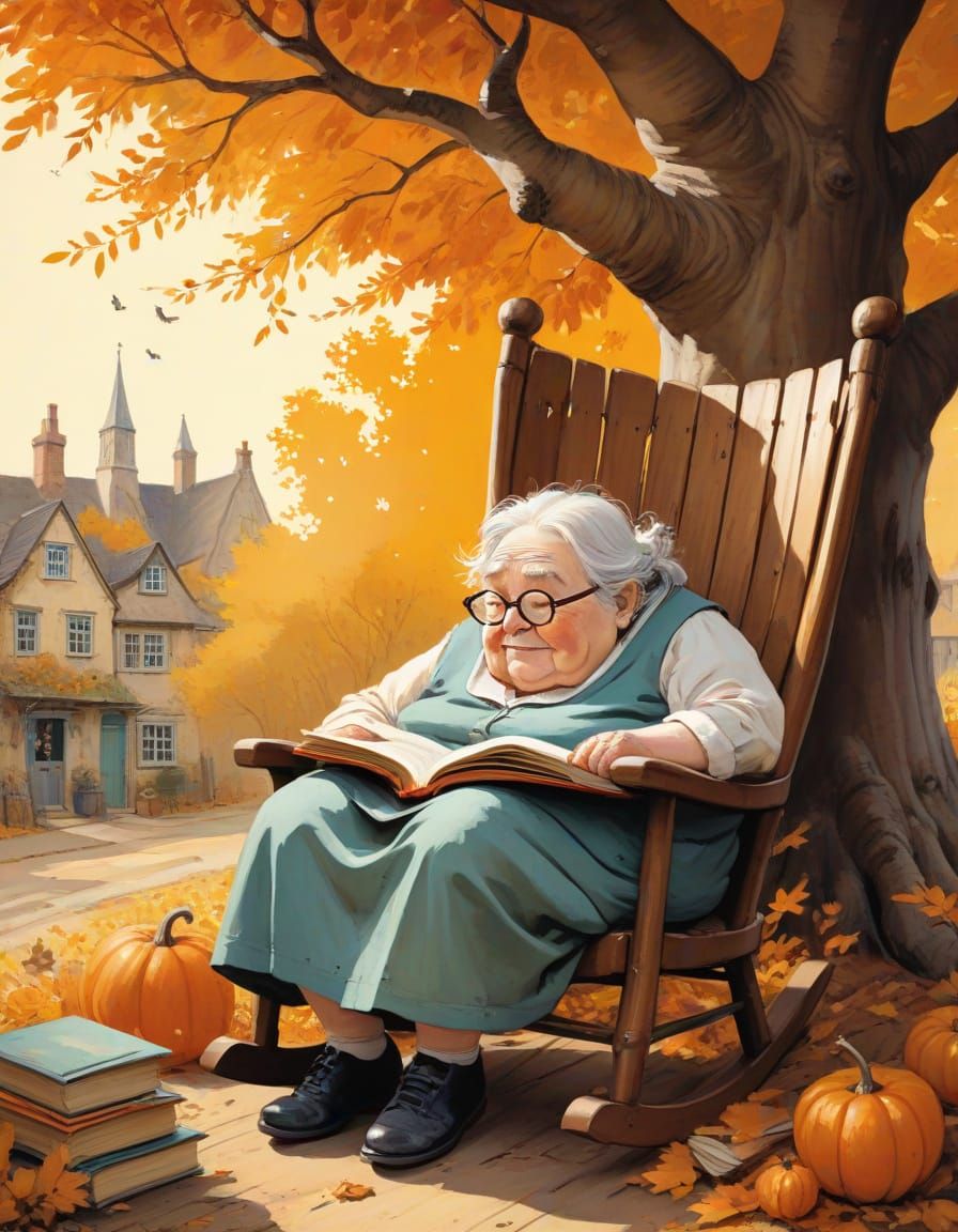 Whimsical Oil Painting of Sleeping Grandma