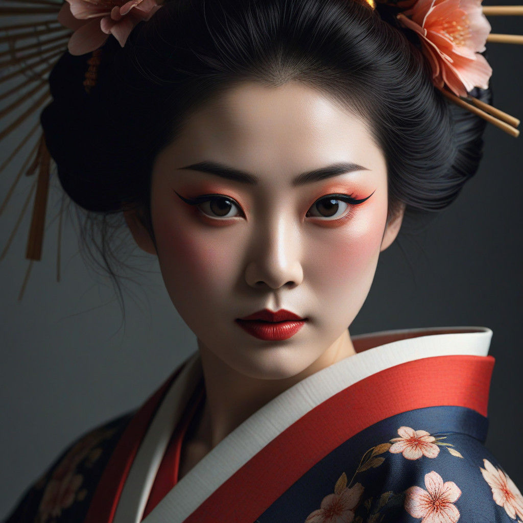 Intricate Geisha Portrait in Ukiyo-e Style