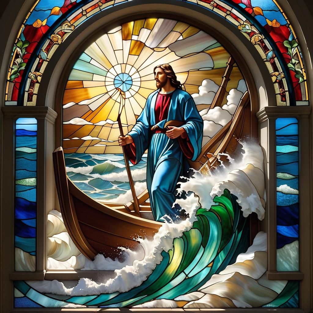 Jesus Calms the Storm in Stained Glass Art