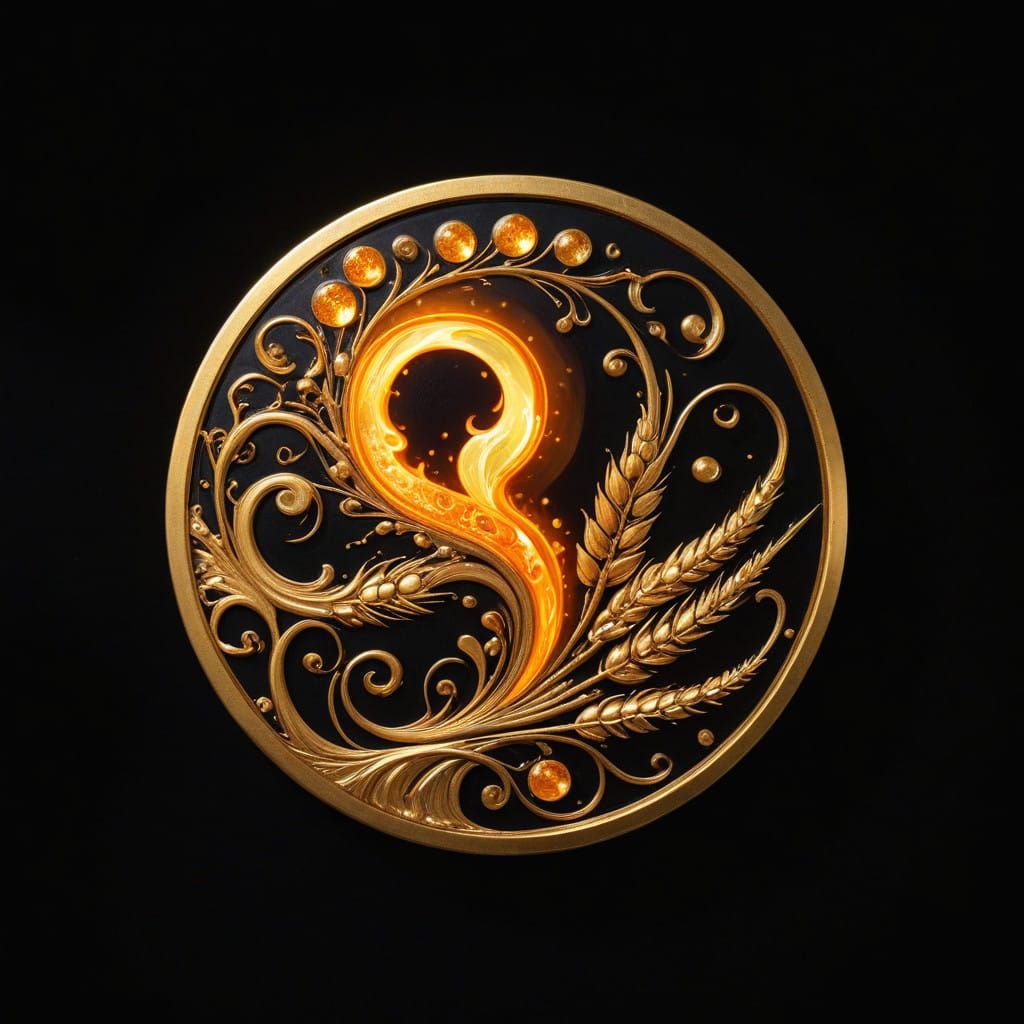 Golden Flame Icon in Art Nouveau Style