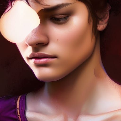 Detailed Portrait of Curly Haired Girl, Art Nouveau Style