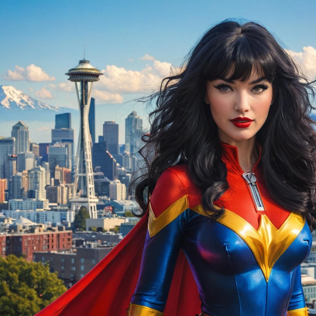 Superhero Bettie Page Protects Seattle in Photo