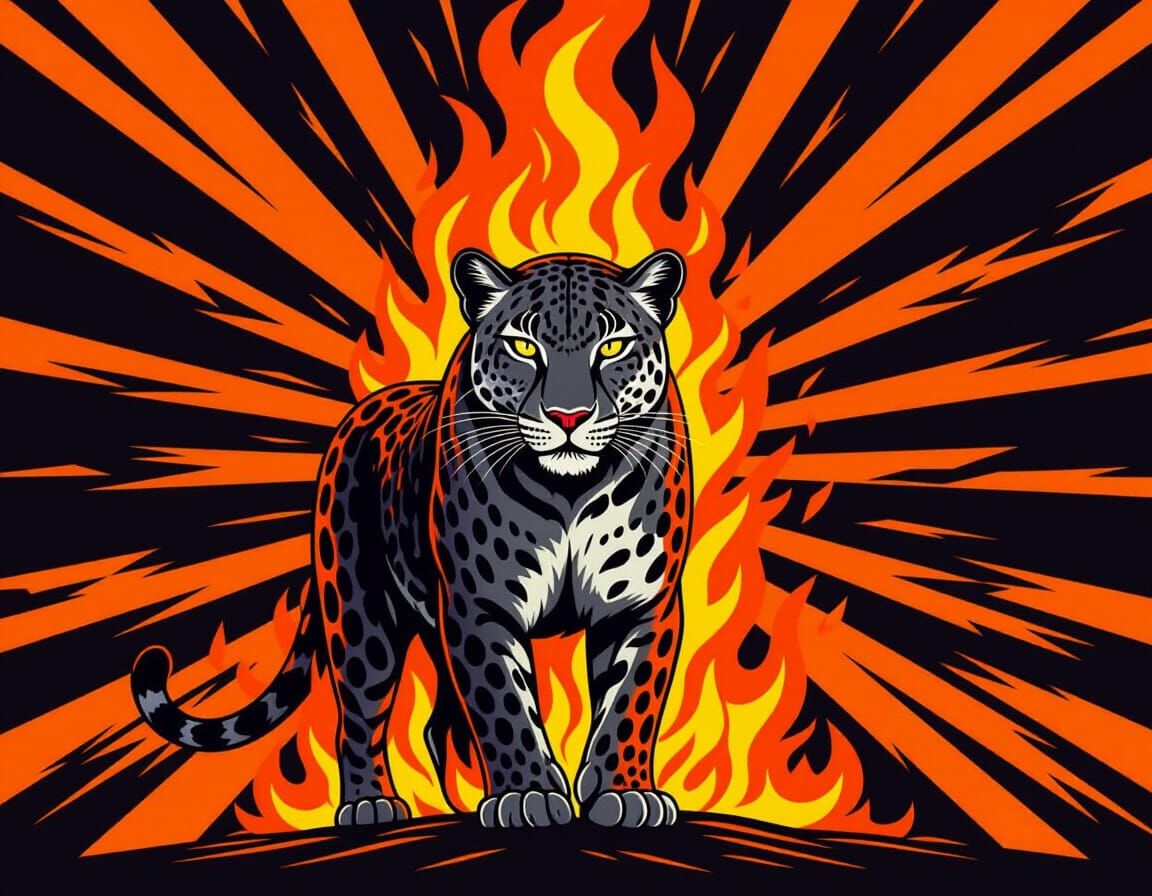 Fierce Leopard Emblem on Fiery Flag