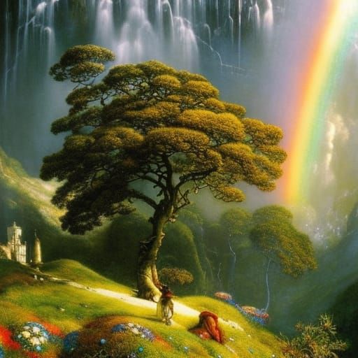 Rainbow and Pot of Gold in Digital Art Style