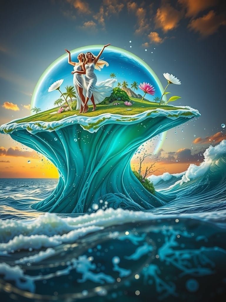 Blonde Women Dancing in a Whirling Water Tornado