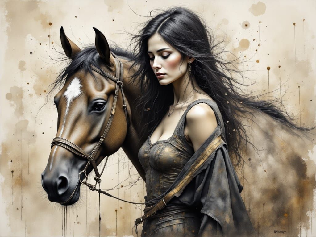 Woman and Horse Portrait in Painterly Style