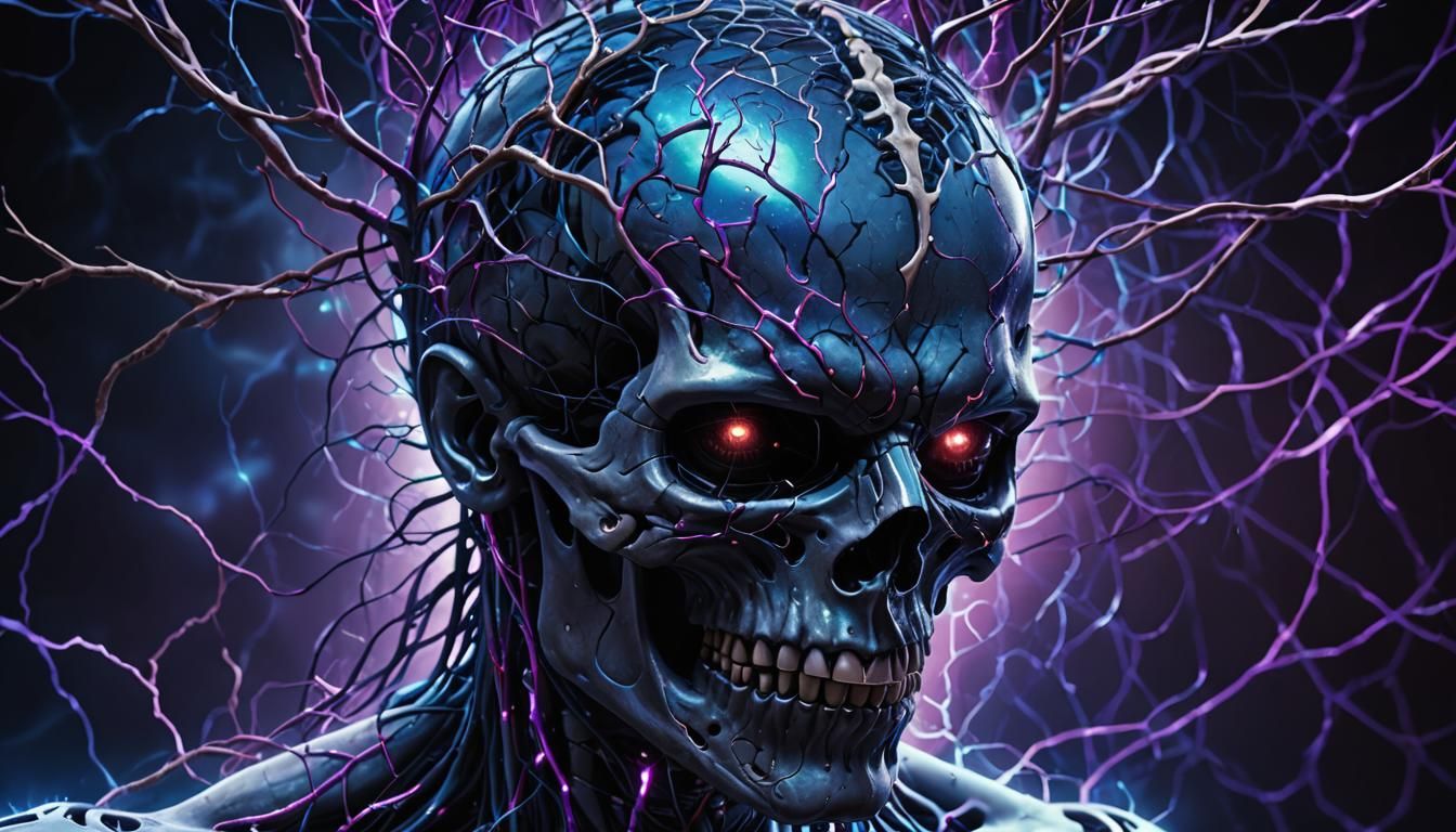 Sinister Digital Art: Glowing Brain Network