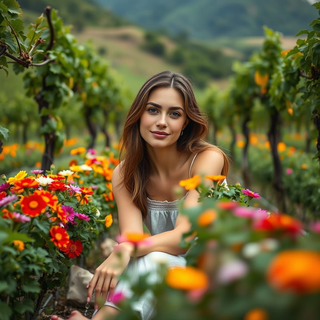 Italian Woman Among Vines and Flowers