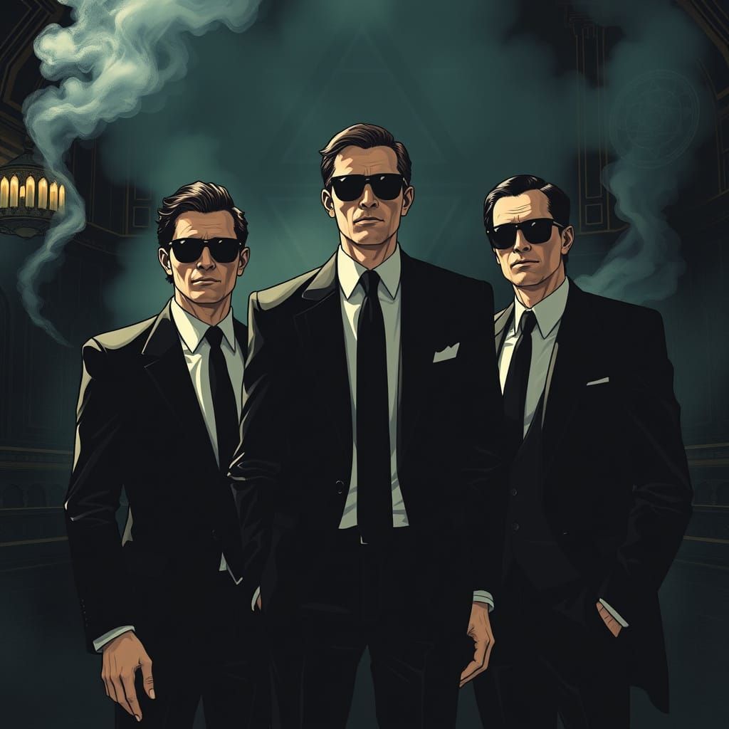 Sleek Men in Darkened Chamber, Steeped in Secretive Symbolis...