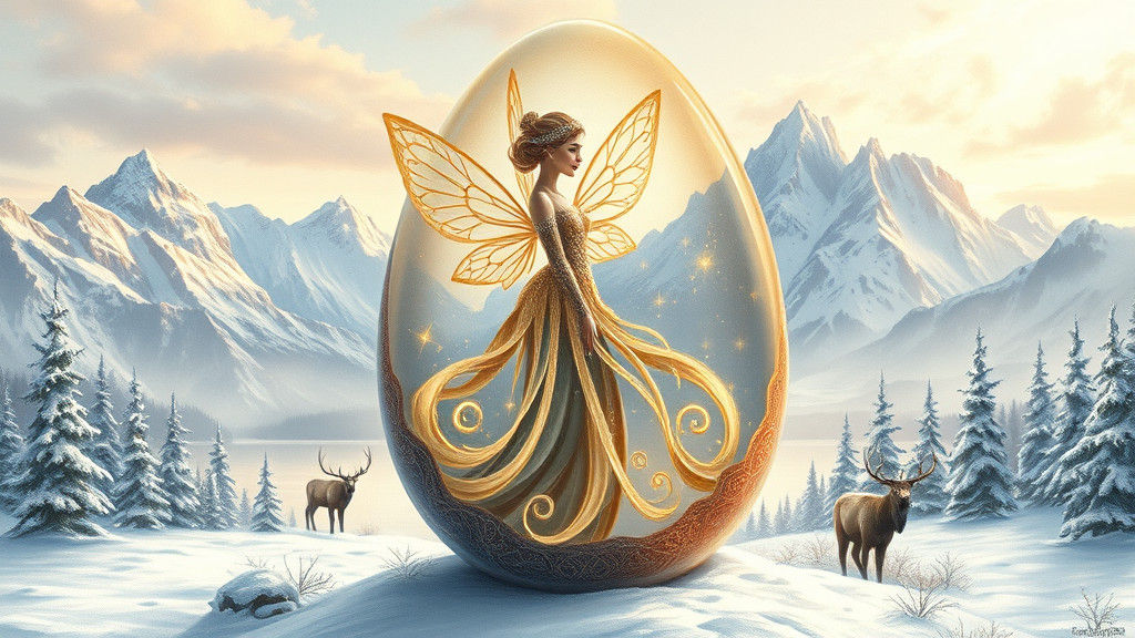 Fairy in Ice Crystal Dress Inside Airbrushed Egg