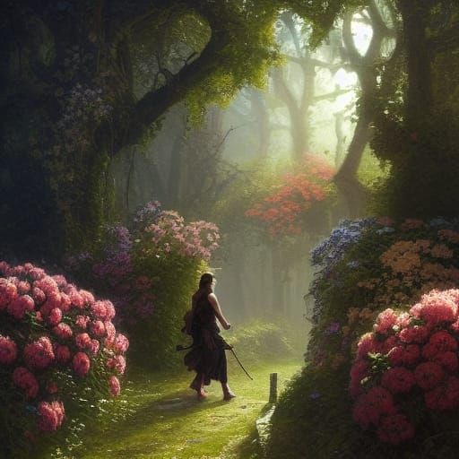 Rebel Pathfinder on Floral Path: Dark Fantasy Art