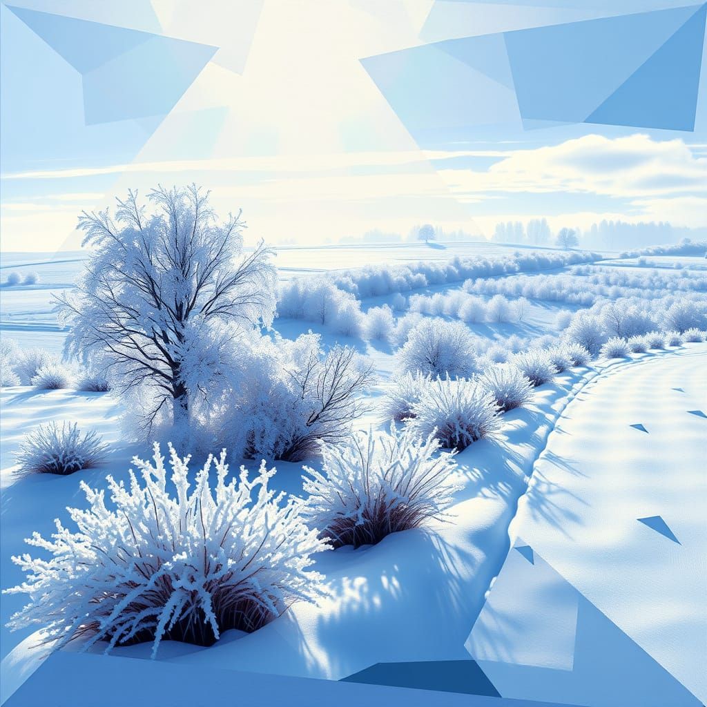 Cubist Snowy Landscape in Oisterwijk with Sunlight