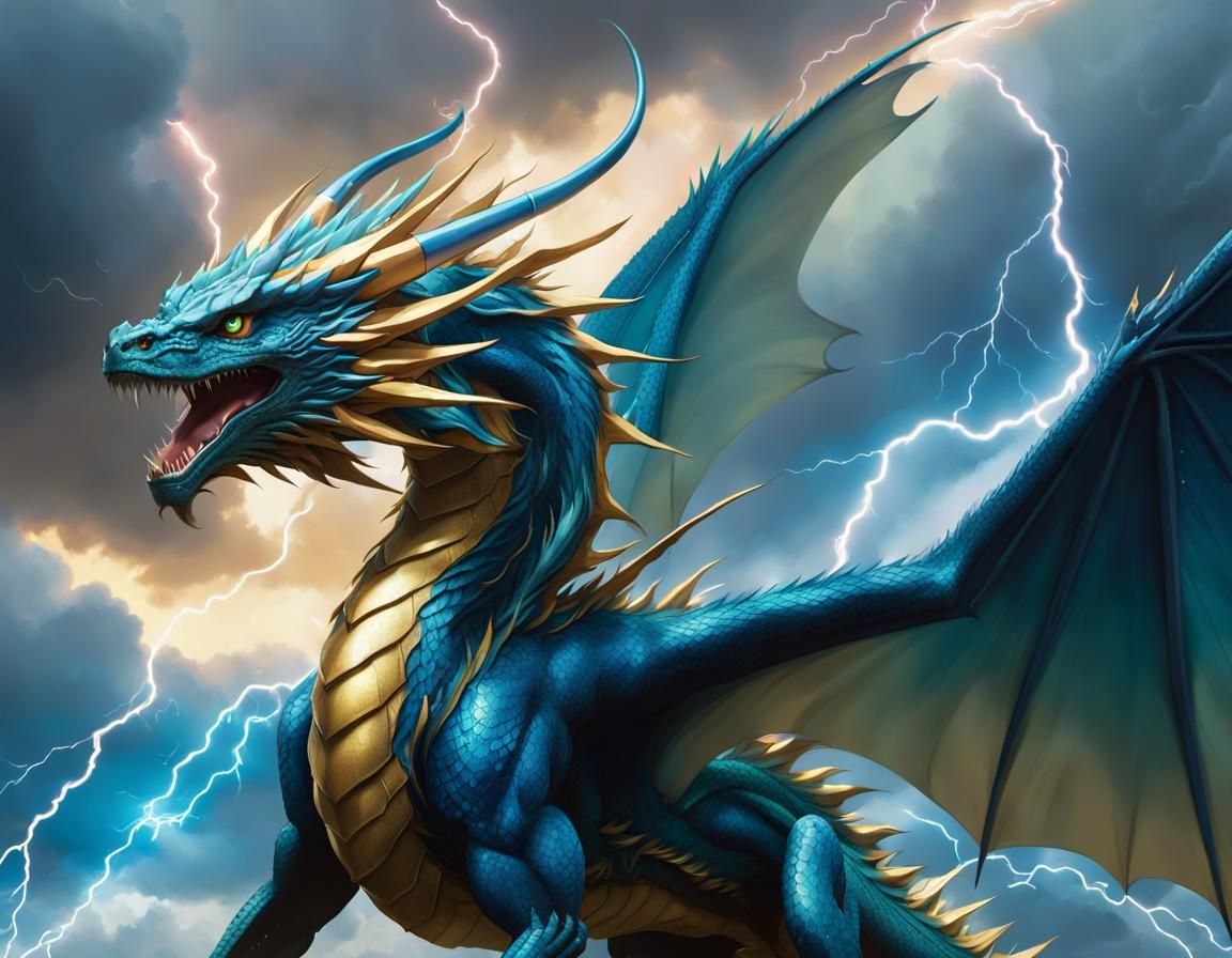 Anime Dragon Soaring Through Stormy Skies