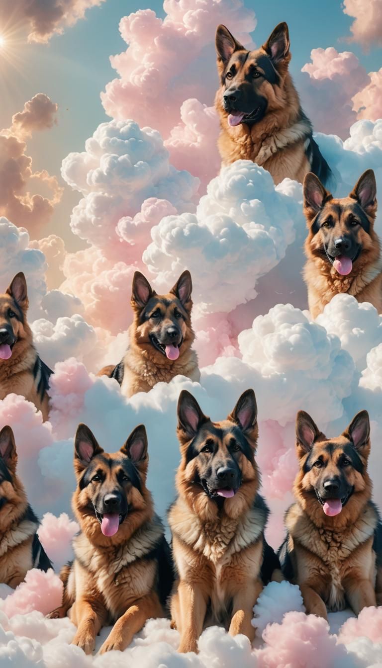 German Shepherds in Divine Pastel Dreamscape