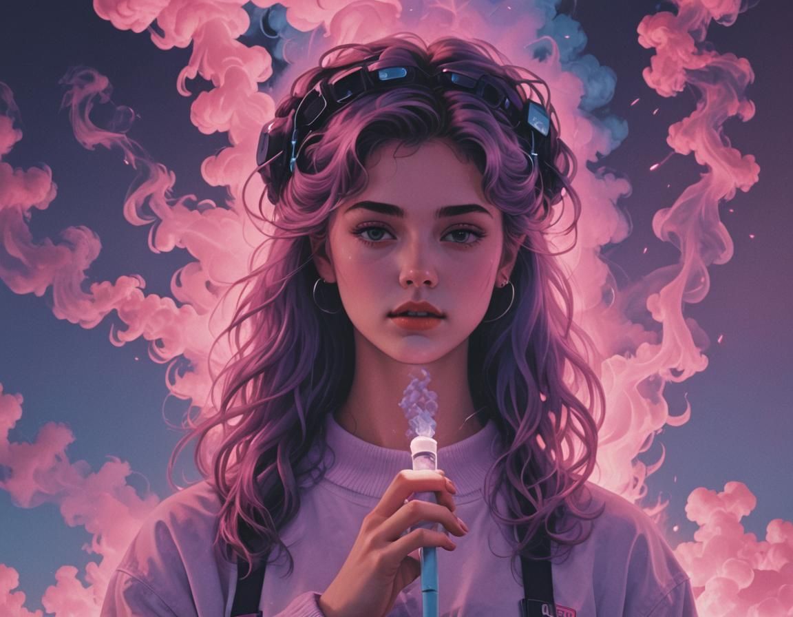 Vaporwave Portrait: Fleeting Youth in Digital Art