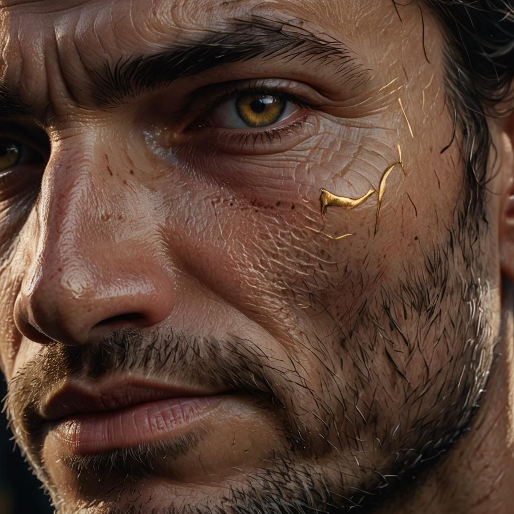 Intense Portrait of Man with Scar in Dramatic Light