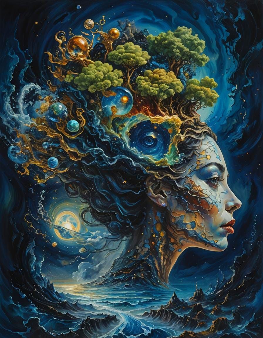 Surreal Woman Balances Earth on Her Head