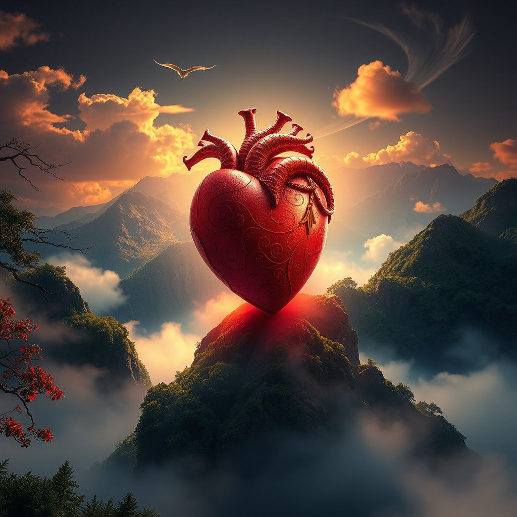 Crimson Heart Cascade: Fantasy Concept Art