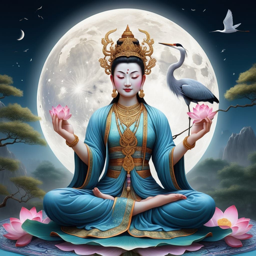 Ethereal Goddess Tara in Radiant, Dreamlike Landscape