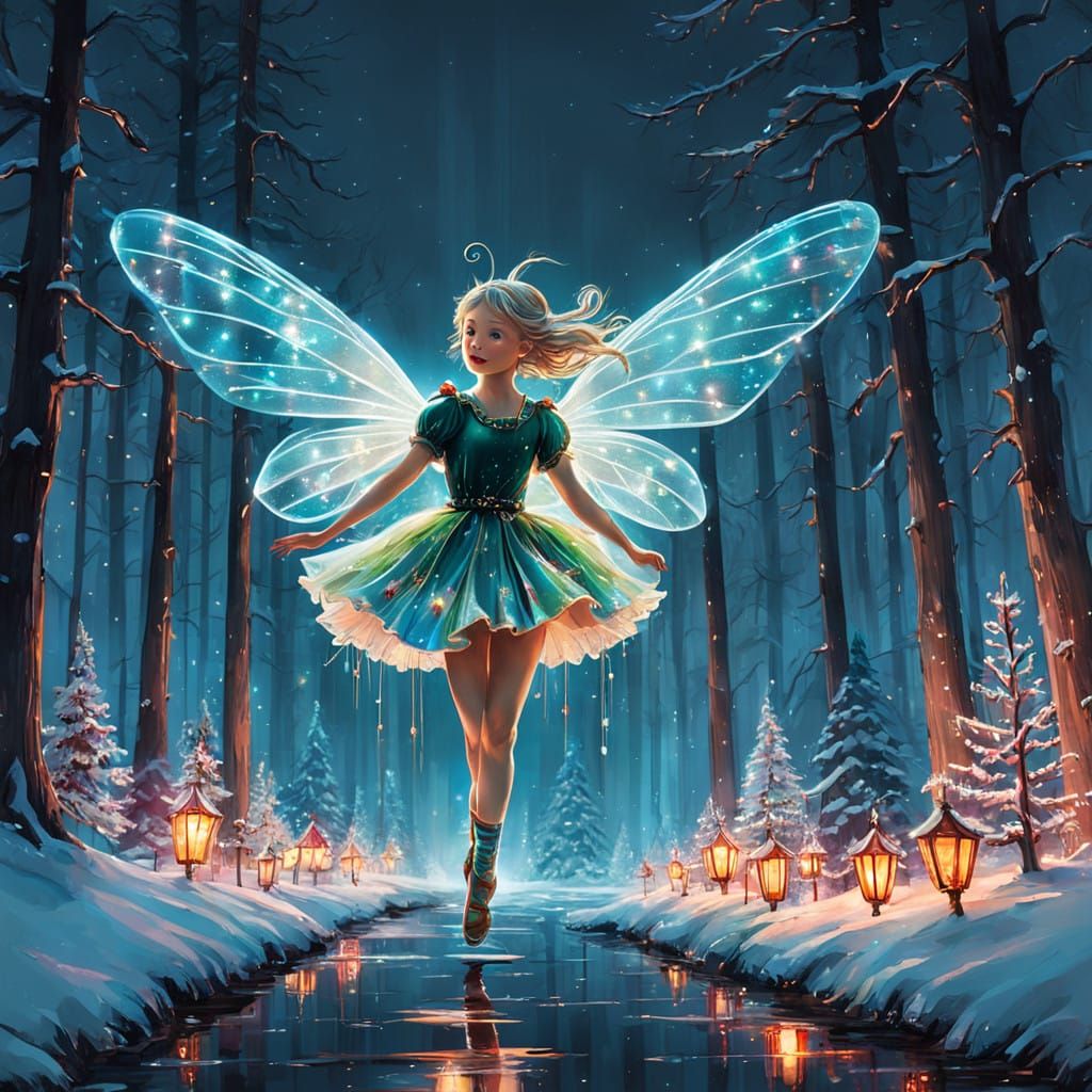 Whimsical Fairies Dance in a Vibrant Christmas Wonderland