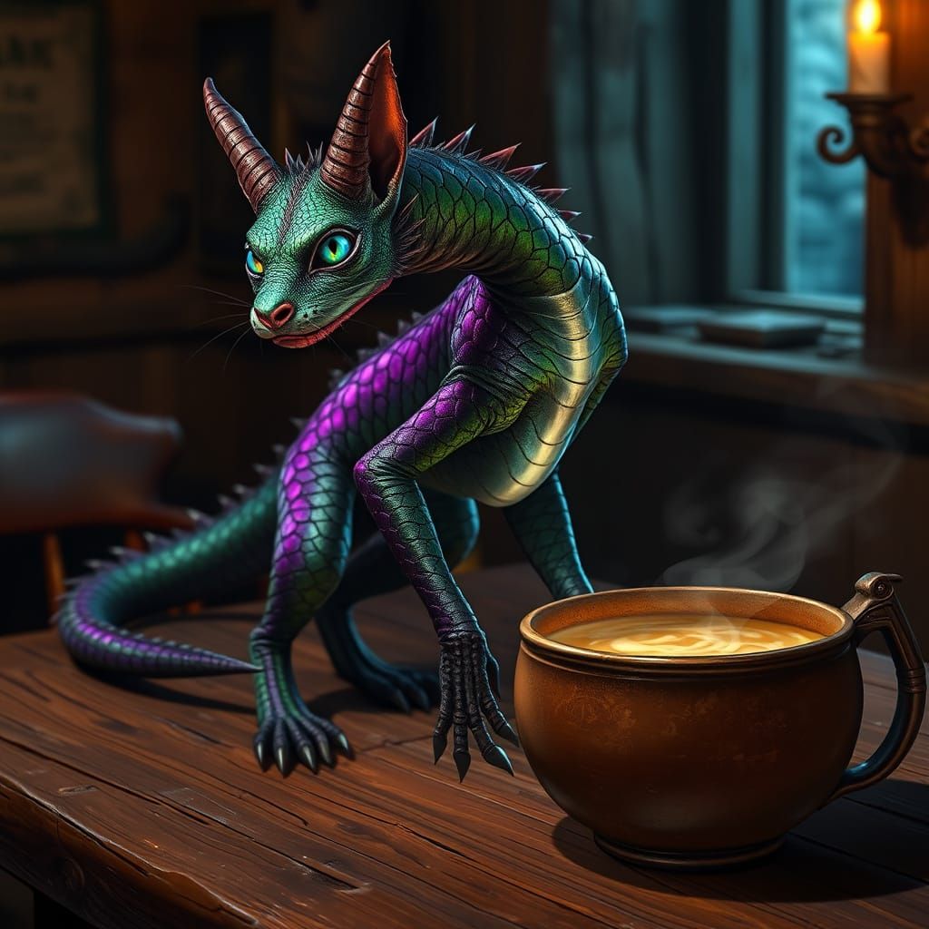 Dragon Cat Hybrid in Vibrant Iridescent Scales