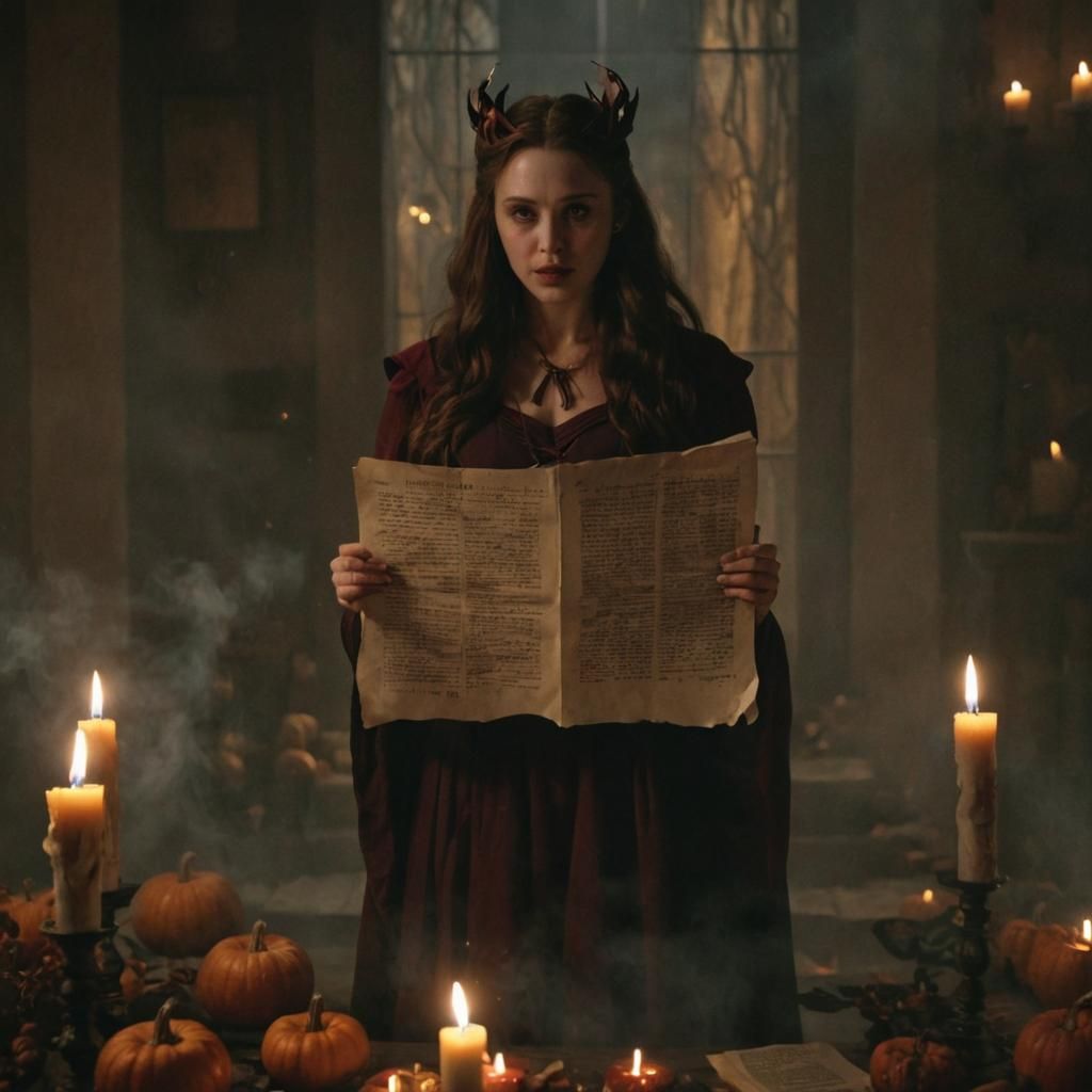 Scarlet Witch with Magic Scroll in Gothic Style