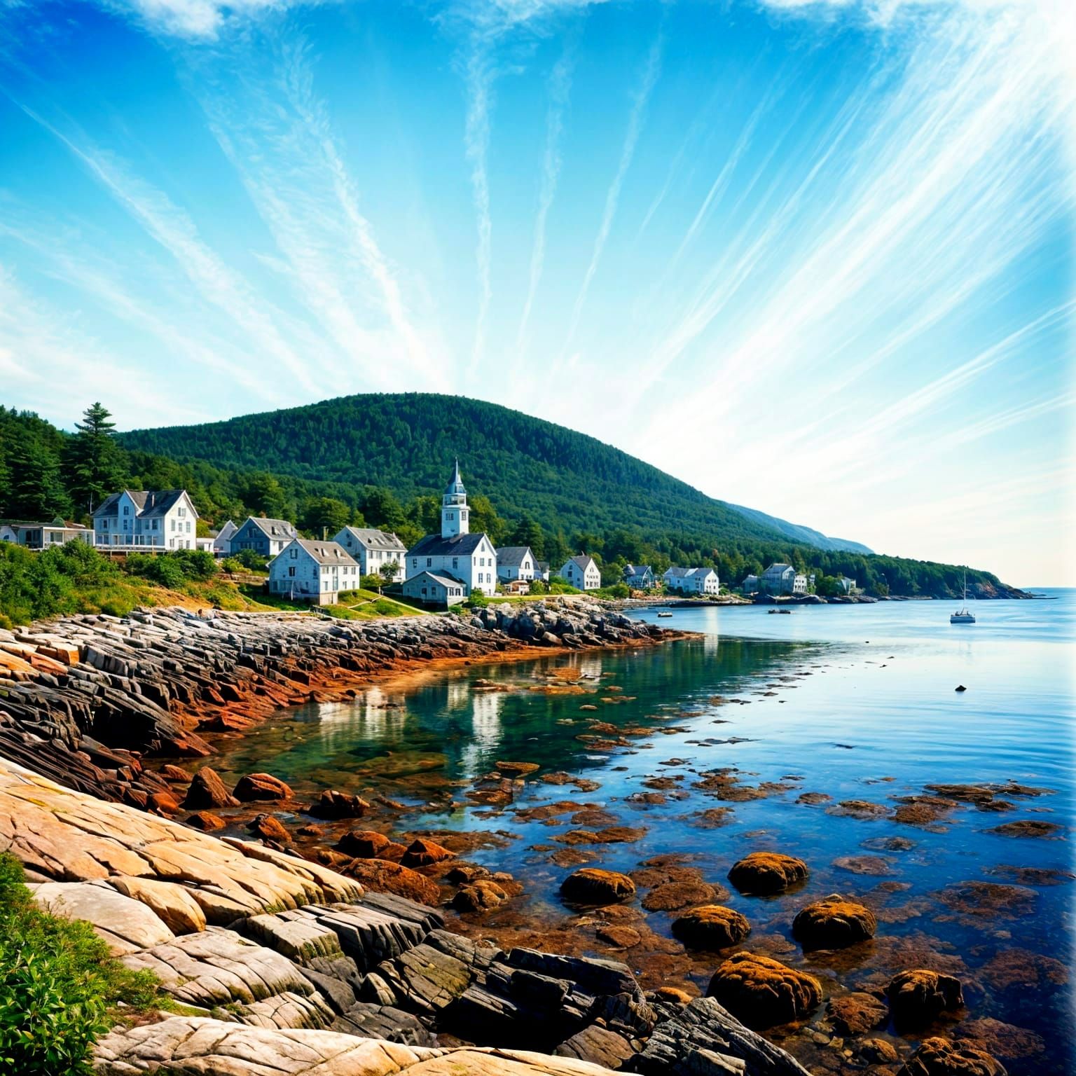 Maine Landscape in Dreamy Watercolour Wash