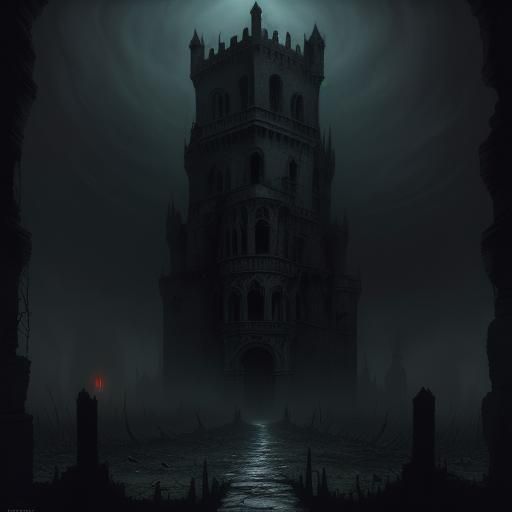Monstrous Cake in Decaying Ruin: A Dark Fantasy Illustration