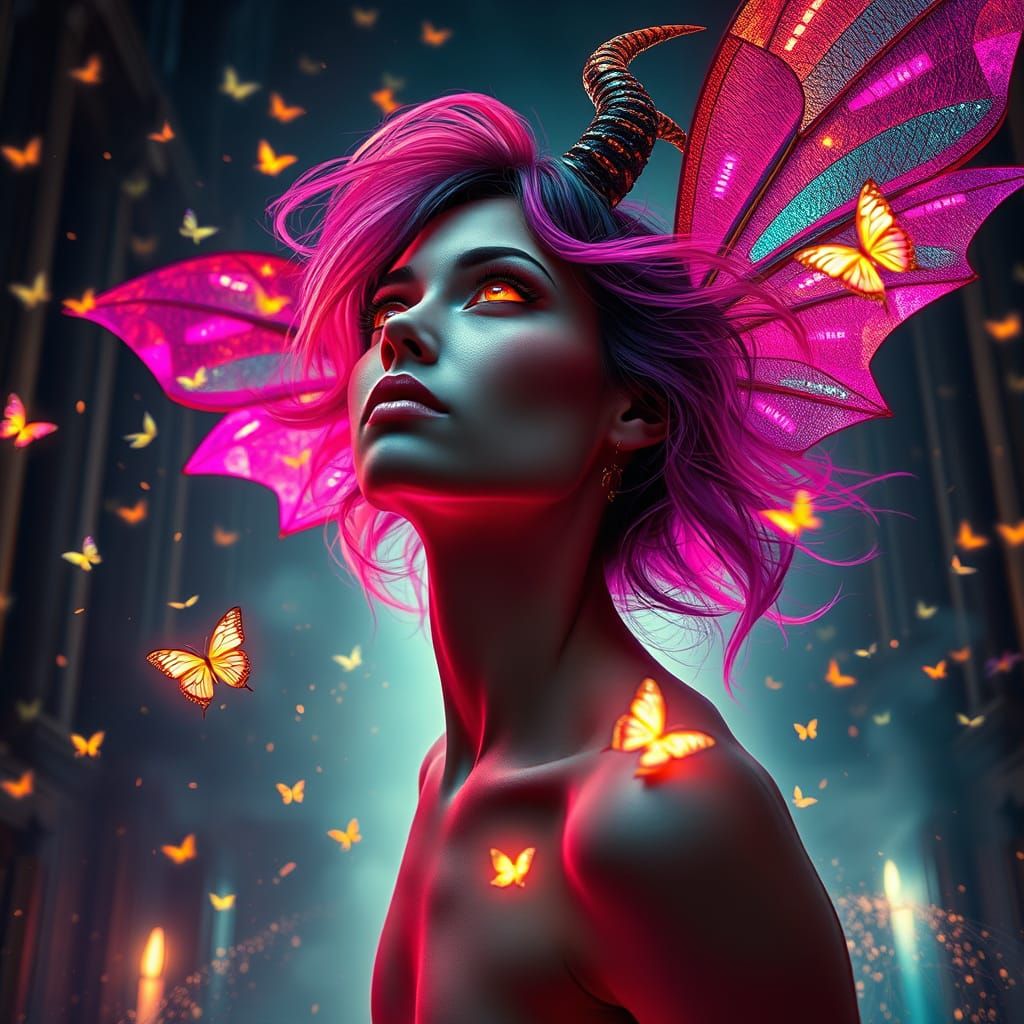 Ethereal Devil Fairy Ascends in Dark Fantasy Sanctuary