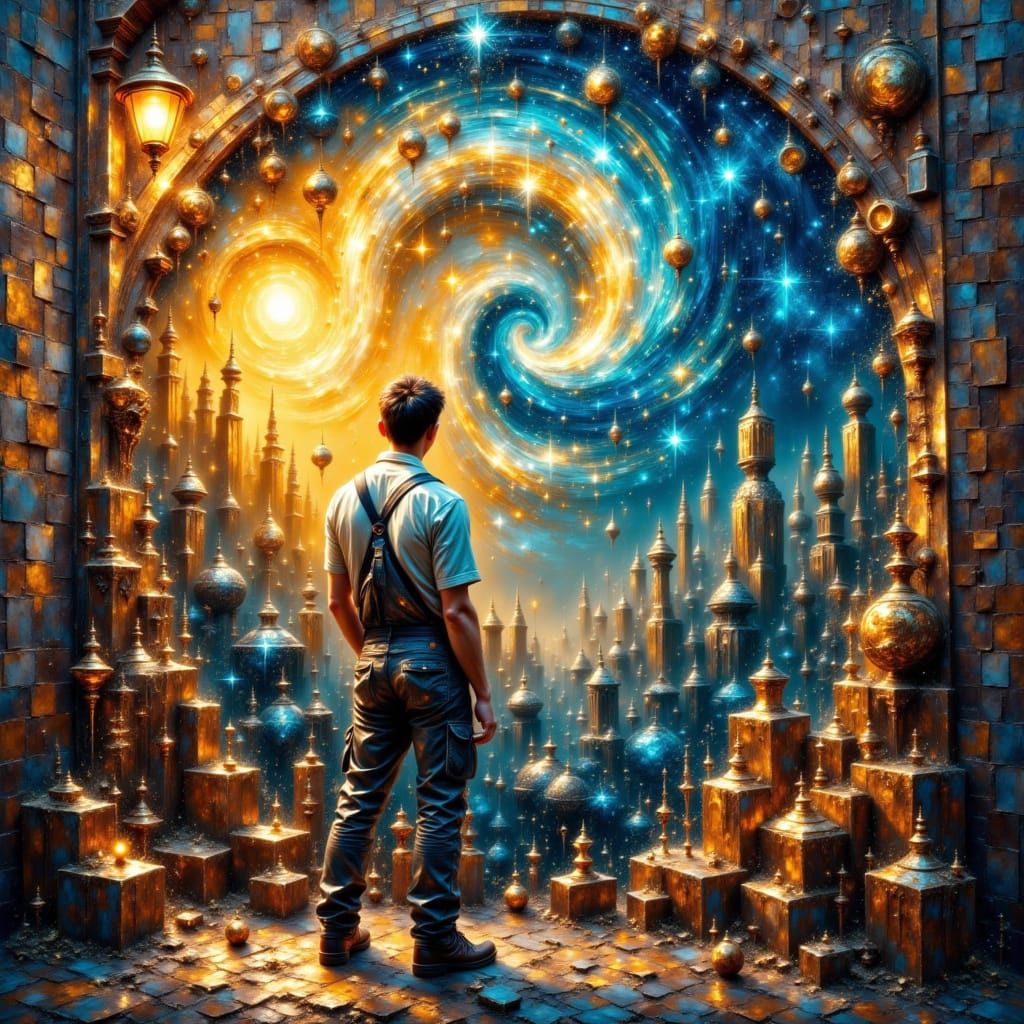 Artist Paints Fantastical City Mural in Golden Hour Light