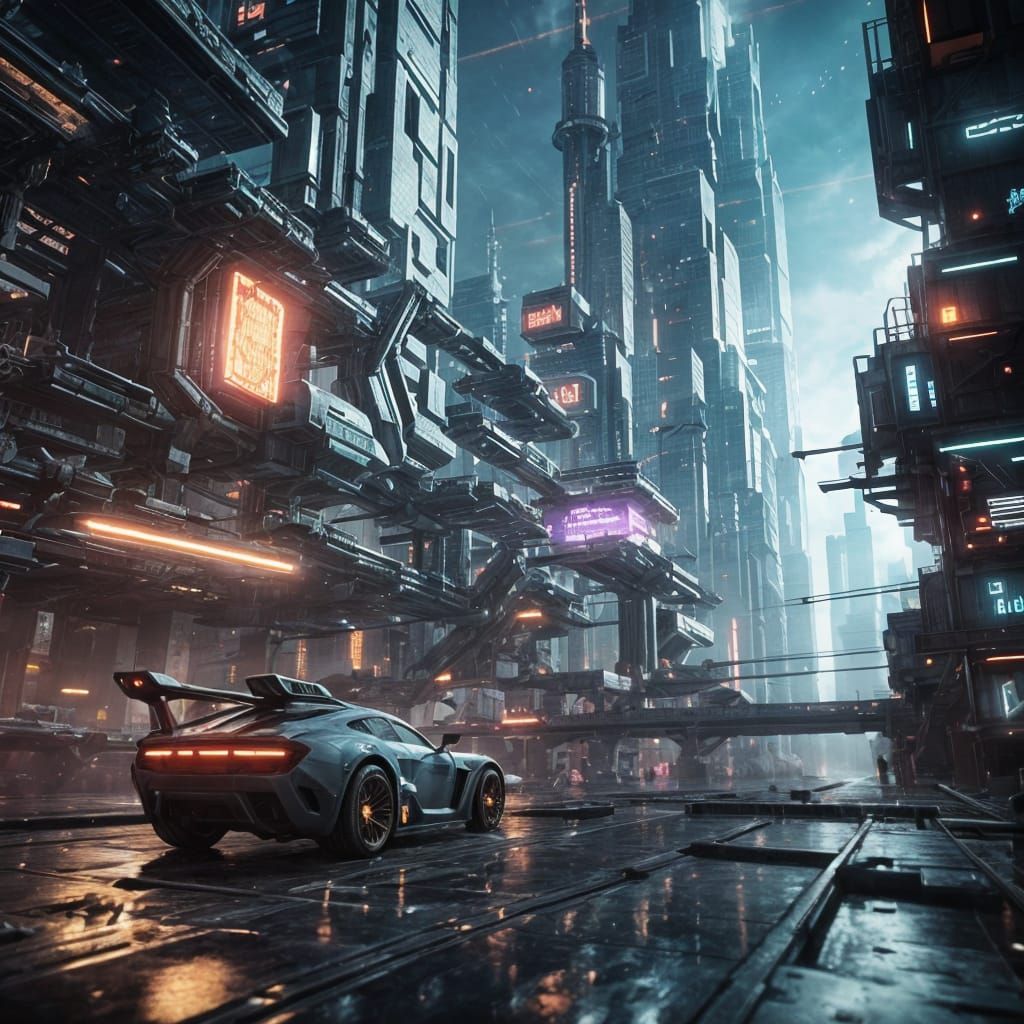 Cyberpunk City with Spaceport: 3D Game Cinematic
