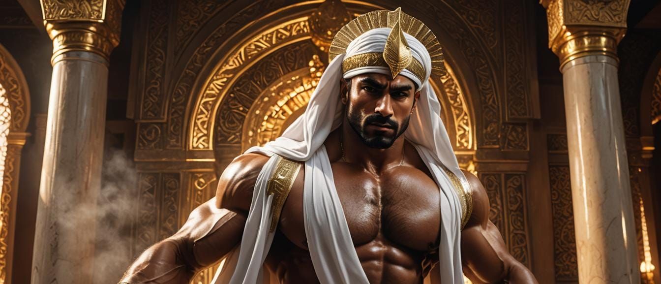 Arab Bodybuilder with Ghutra in Cinematic Style