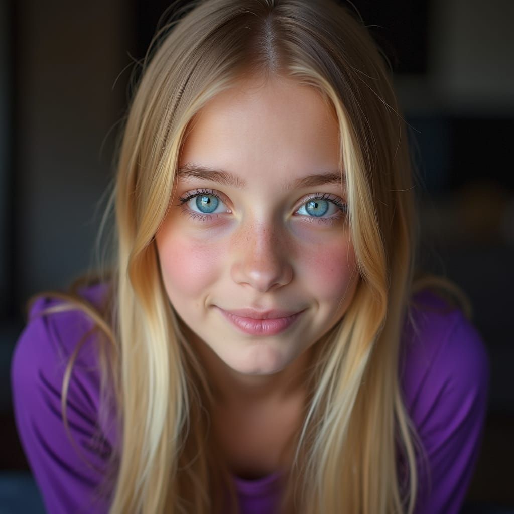 Golden-Haired Girl Portrait with Bokeh Background
