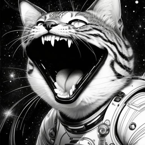 Space Cat Sketch in Sci-Fi Style