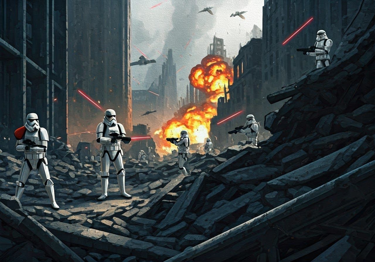 Imperial Stormtroopers Battle in Ruined City