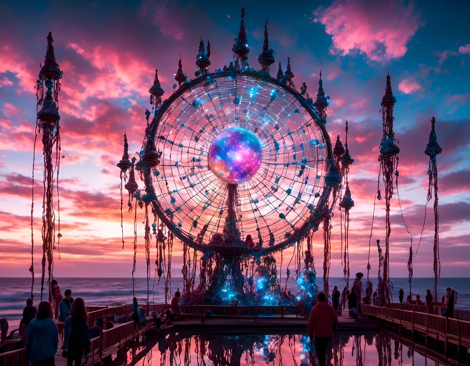 Bioluminescent Web Dream Catcher in Digital Art