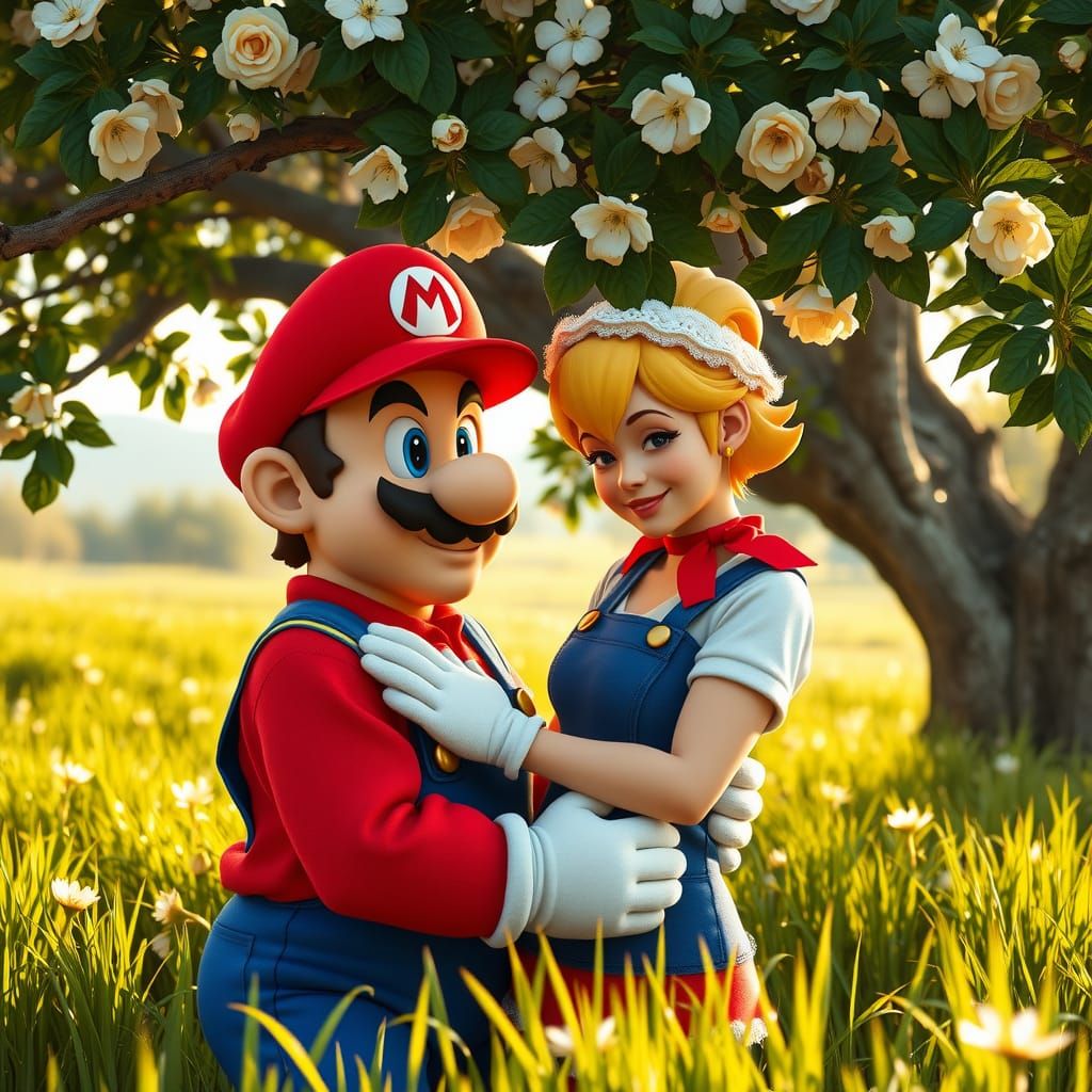 Mario Embraces Tippi: A Photorealistic Nostalgic Scene