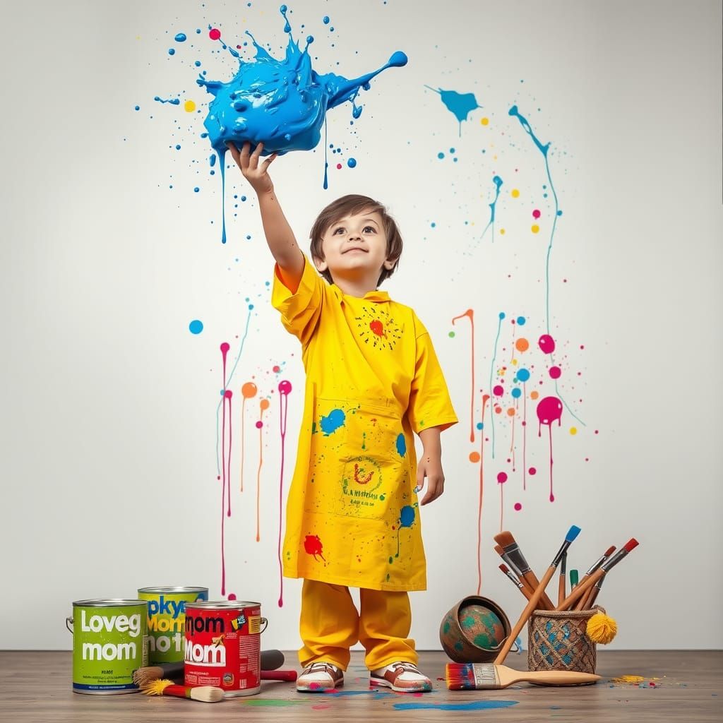 Joyful Child Creates Abstract Splatter Portrait