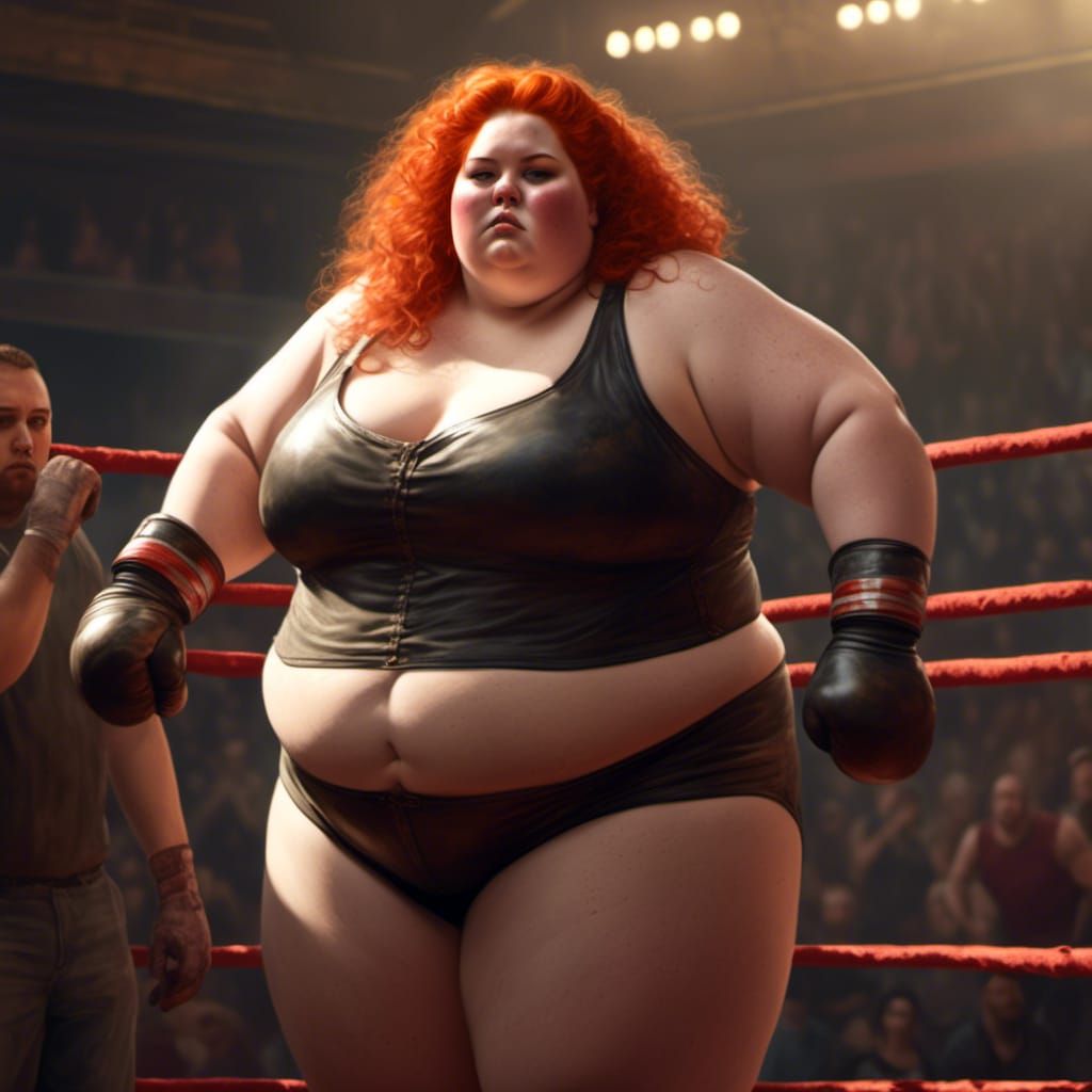 Photorealistic Obese Woman Boxer in Ring
